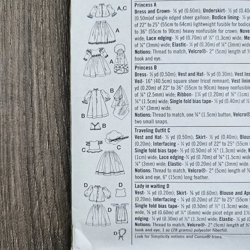 NEW Simplicity Crafts 8500 Renaissance Doll Clothes Pattern - Picture 3 of 3